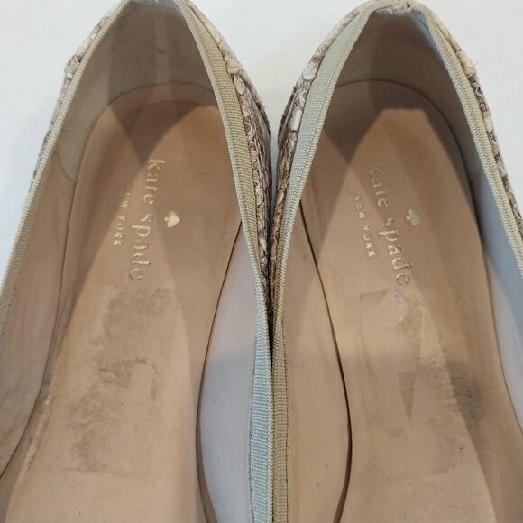 Kate Spade Ballet Flats Shoes Womens 10 Beige Python Embossed Kora Leather Logo - Picture 10 of 11
